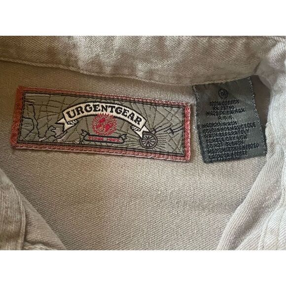 Vintage URGENT GEAR Shirt Men's Button Up TanDenim Logo Embroiled Long Sleeve M - Picture 2 of 7